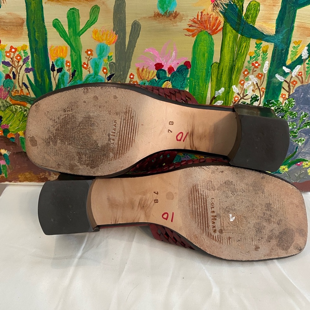 Cole Haan Women's Slide Woven Leather Block Sandals, Burgundy, Size 7B - Picture 12 of 15